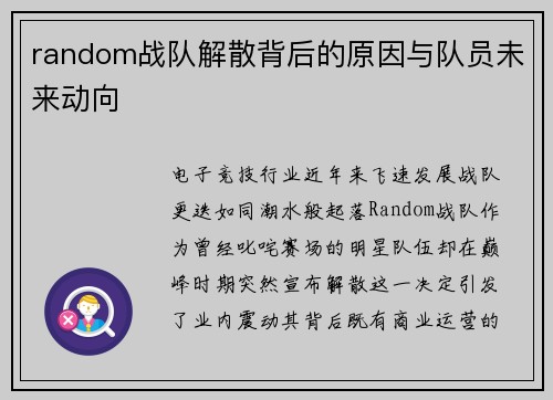 random战队解散背后的原因与队员未来动向